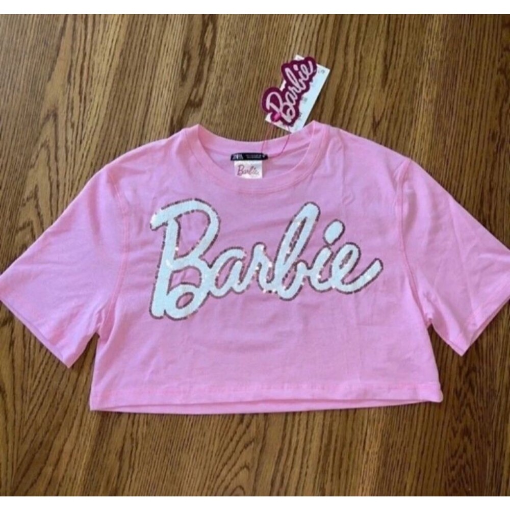 NWT limited edition Barbie X Zara Sequin Crop Tee Medium
